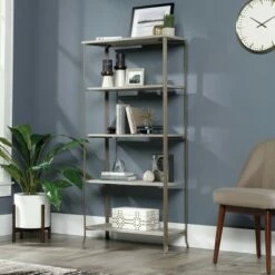 63.38" 5 Shelves Center City Vertical Bookcase Champagne Oak - Sauder