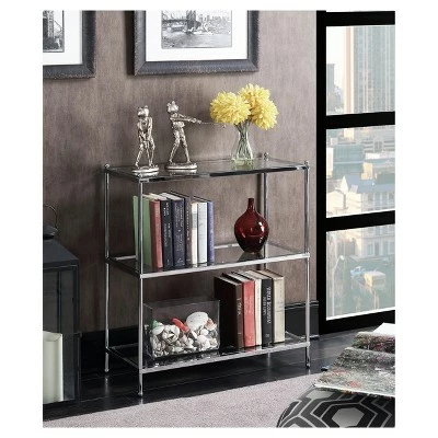 30.25" Royal Crest 3 Tier Bookcase Chrome - Breighton Home 4 30.25" Royal Crest 3 Tier Bookcase Chrome - Breighton Home - Image 2