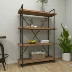Olivia & May 67" Tall Industrial Metal and Wood Bookshelf Brown - Olivia & May -Bookshelves Sales Shop unnamed file 4715