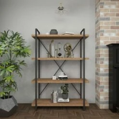 Olivia & May 67" Tall Industrial Metal and Wood Bookshelf Brown - Olivia & May -Bookshelves Sales Shop unnamed file 4717