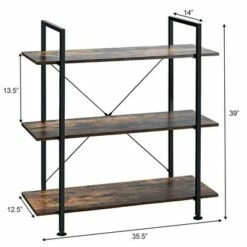 Costway 3-Tier Bookshelf Industrial Bookcase Display Shelf Storage Rack Rustic Brown