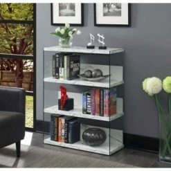 40.25" SoHo 4 Tier Wide Bookcase - Breighton Home White Faux Marble