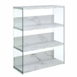 40.25" SoHo 4 Tier Wide Bookcase - Breighton Home White Faux Marble -Bookshelves Sales Shop unnamed file 4758