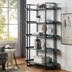 Kellare 5 Shelf Contemporary Bookcase - HOMES: Inside + Out Antique White/black