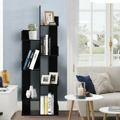 Costway 8-Tier Bookshelf Bookcase w/8 Open Compartments Space-Saving Storage Rack White/Black 6 Costway 8-Tier Bookshelf Bookcase w/8 Open Compartments Space-Saving Storage Rack White/Black - Image 4