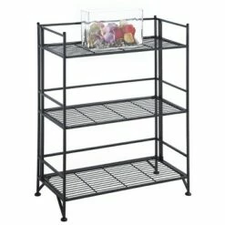 33" 3 Tier Wide Folding Metal Shelf Black - Breighton Home