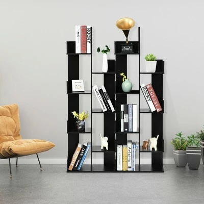Costway 8-Tier Bookshelf Bookcase w/8 Open Compartments Space-Saving Storage Rack White/Black 8 Costway 8-Tier Bookshelf Bookcase w/8 Open Compartments Space-Saving Storage Rack White/Black - Image 6