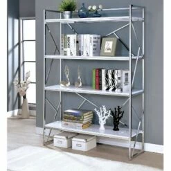 70.25" Netherton Contemporary Open Shelves Bookcase White High Gloss/Chrome - HOMES: Inside + Out