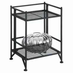 20.25" 2 Tier Folding Metal Shelf Black - Breighton Home