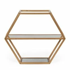 17" Lepley Modern Glam Handcrafted Glass 2 Shelf Hexagonal Decorative Shelf Antique Gold - Christopher Knight Home