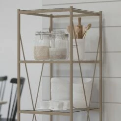 Merrick Lane 64" Modern Bookshelf Glass 4-Shelf Bookcase with Powder Coated Matte Gold Cross Braced Frame 8 Merrick Lane 64" Modern Bookshelf Glass 4-Shelf Bookcase with Powder Coated Matte Gold Cross Braced Frame -Bookshelves Sales Shop unnamed file 4969