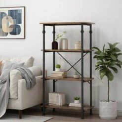 Bauman Modern Industrial 4 Shelf Etagere Bookcase - Christopher Knight Home Gray/dark Bronze