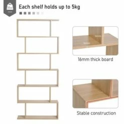 HOMCOM 75.5"H Bookcase 6 Shelf S-Shaped Bookshelf Wooden Storage Display Stand Shelf Organizer Free Standing Oak -Bookshelves Sales Shop unnamed file 5023