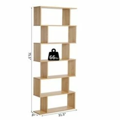 HOMCOM 75.5"H Bookcase 6 Shelf S-Shaped Bookshelf Wooden Storage Display Stand Shelf Organizer Free Standing Oak -Bookshelves Sales Shop unnamed file 5025