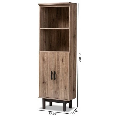 73" 2 Door Arend Two-Tone Wood Bookshelf Brown - Baxton Studio 6 73" 2 Door Arend Two-Tone Wood Bookshelf Brown - Baxton Studio - Image 4