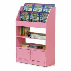 Furinno KidKanac Bookshelf Bookcase with 4 Shelves and Toy Storage Cabinet for Bedroom, Living Room or Playroom Organization, Pink -Bookshelves Sales Shop unnamed file 5047