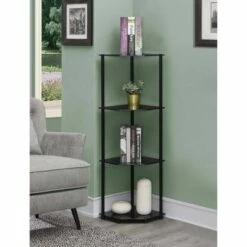 46.5" Designs2Go Classic Glass 4 Tier Corner Shelf - Breighton Home Black