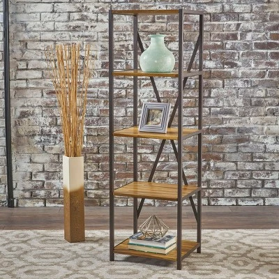 Roney 17" Bookcase with Rustic Metal Finished Iron Accents - Natural - Christopher Knight Home 3 Roney 17" Bookcase with Rustic Metal Finished Iron Accents - Natural - Christopher Knight Home