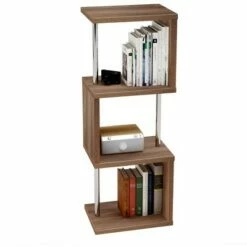 Bestier S-Shaped Bookshelf Multifunctional Bookcase Storage Shelf 43 Inch w/ Adjustable Shelves for Kitchens, Living Rooms, and Bedrooms, Walnut