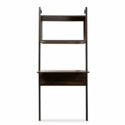 Fariat Walnut Wood and Metal Display Shelf with Desk Brown/Black - Baxton Studio