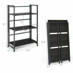 Costway 3-Tier Folding Bookshelf Foldable Metal Storage Shelf Portable Display Rack GreyWood