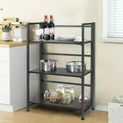Costway 3-Tier Folding Bookshelf Foldable Metal Storage Shelf Portable Display Rack GreyWood -Bookshelves Sales Shop unnamed file 515