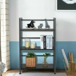 Costway 3-Tier Folding Bookshelf Foldable Metal Storage Shelf Portable Display Rack GreyWood -Bookshelves Sales Shop unnamed file 516
