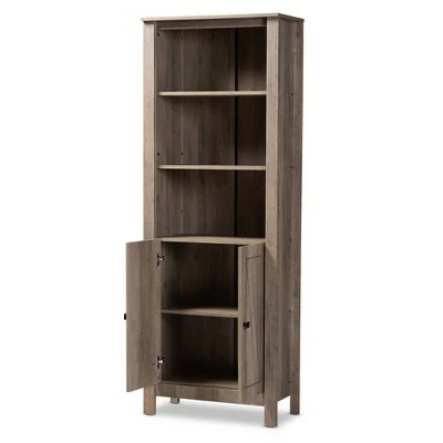 75.4" Derek Wood 2 Door Bookcase Oak - Baxton Studio 3 75.4" Derek Wood 2 Door Bookcase Oak - Baxton Studio