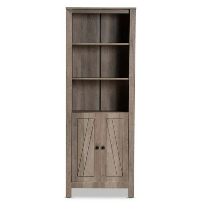 75.4" Derek Wood 2 Door Bookcase Oak - Baxton Studio 4 75.4" Derek Wood 2 Door Bookcase Oak - Baxton Studio - Image 2