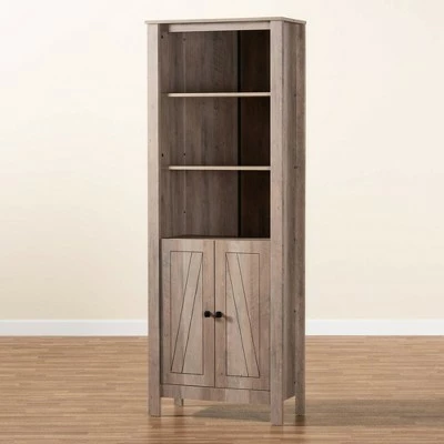 75.4" Derek Wood 2 Door Bookcase Oak - Baxton Studio 9 75.4" Derek Wood 2 Door Bookcase Oak - Baxton Studio - Image 7