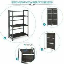 Costway 3-Tier Folding Bookshelf Foldable Metal Storage Shelf Portable Display Rack GreyWood -Bookshelves Sales Shop unnamed file 518