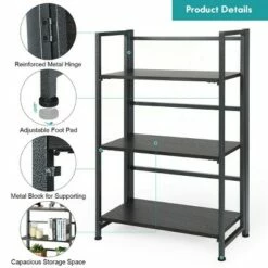 Costway 3-Tier Folding Bookshelf Foldable Metal Storage Shelf Portable Display Rack GreyWood -Bookshelves Sales Shop unnamed file 520
