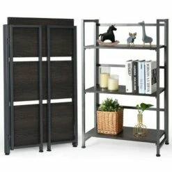 Costway 3-Tier Folding Bookshelf Foldable Metal Storage Shelf Portable Display Rack GreyWood -Bookshelves Sales Shop unnamed file 522