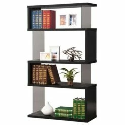 Coaster Home Furniture Contemporary Asymmetrical 63 inch Durable Snaking Home Living Room 5 Shelf Bookshelf with Tempered Glass Support, Black -Bookshelves Sales Shop unnamed file 5232