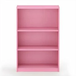 Furinno Jaya Home Simple Sleek Wooden 3 Tier Adjustable Open Bookcase Display Closet Storage Shelf for Living Room and Bedroom Spaces, Pink (2 Pack)