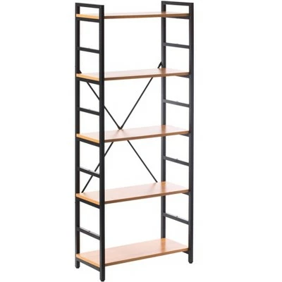 Fabulaxe Industrial Style 5 Shelf Wood and Metal Bookcase 4 Fabulaxe Industrial Style 5 Shelf Wood and Metal Bookcase - Image 2