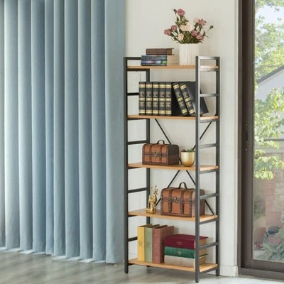Fabulaxe Industrial Style 5 Shelf Wood and Metal Bookcase 6 Fabulaxe Industrial Style 5 Shelf Wood and Metal Bookcase - Image 4