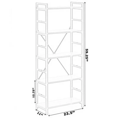 Fabulaxe Industrial Style 5 Shelf Wood and Metal Bookcase 7 Fabulaxe Industrial Style 5 Shelf Wood and Metal Bookcase - Image 5