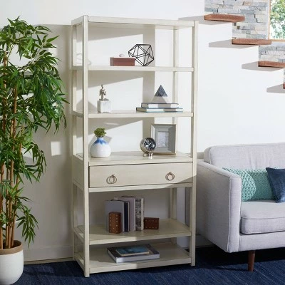 70" Johni 1 Drawer and 5 Shelves Etagere - Safavieh Antique White 3 70" Johni 1 Drawer and 5 Shelves Etagere - Safavieh Antique White