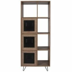 Flash Furniture Woodridge Collection 63"H 5 Cube Storage Organizer Bookcase with Metal Cabinet Doors in Rustic Wood Grain Finish