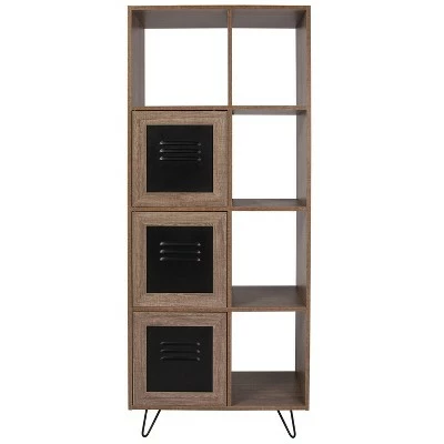 Flash Furniture Woodridge Collection 63"H 5 Cube Storage Organizer Bookcase with Metal Cabinet Doors in Rustic Wood Grain Finish 3 Flash Furniture Woodridge Collection 63"H 5 Cube Storage Organizer Bookcase with Metal Cabinet Doors in Rustic Wood Grain Finish