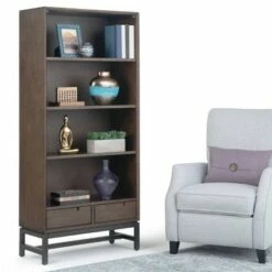 66"x30" Devlin Mid-Century Bookshelf Walnut Brown - WyndenHall