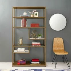 72" EOS Geometric Bookshelf Etagere Brass - Dorel Living -Bookshelves Sales Shop unnamed file 5435