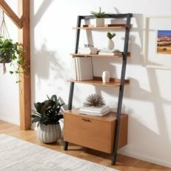 71.96" Vlad 3 Shelves and 1 Door Etagere Natural/Charcoal - Safavieh