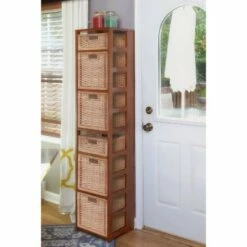 67" Flip Flop Square Folding Bookcase with Wicker Storage Baskets - Regency Oak/natural -Bookshelves Sales Shop unnamed file 5539