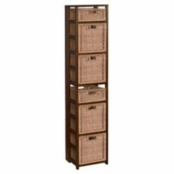 67" Flip Flop Square Folding Bookcase with Wicker Storage Baskets - Regency Oak/natural -Bookshelves Sales Shop unnamed file 5542