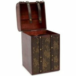 Okuna Outpost Wooden 4 Bottles Travel Wine for Storage Storage Bar Accessory, Flower Pattern, 8 x 8.5 x 13.8 in. -Bookshelves Sales Shop unnamed file 5560