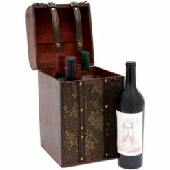 Okuna Outpost Wooden 4 Bottles Travel Wine for Storage Storage Bar Accessory, Flower Pattern, 8 x 8.5 x 13.8 in. -Bookshelves Sales Shop unnamed file 5563