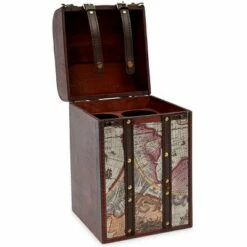 Okuna Outpost Wooden 4 Bottles Travel Wine for Storage Bar Accessory, World Map Design, 8. x 8.5 x 13.8 in. -Bookshelves Sales Shop unnamed file 5568