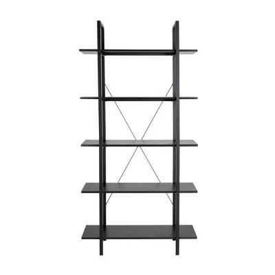 Modern Industry Metal/Wooden 5 Tier Bookcase and Shelves - Glitzhome Black 6 Modern Industry Metal/Wooden 5 Tier Bookcase and Shelves - Glitzhome Black - Image 4